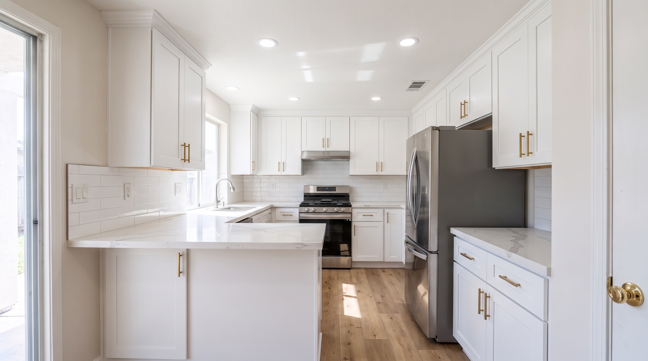 Kitchen remodel with white shaker cabinets and quartz countertops Henderson Nevada