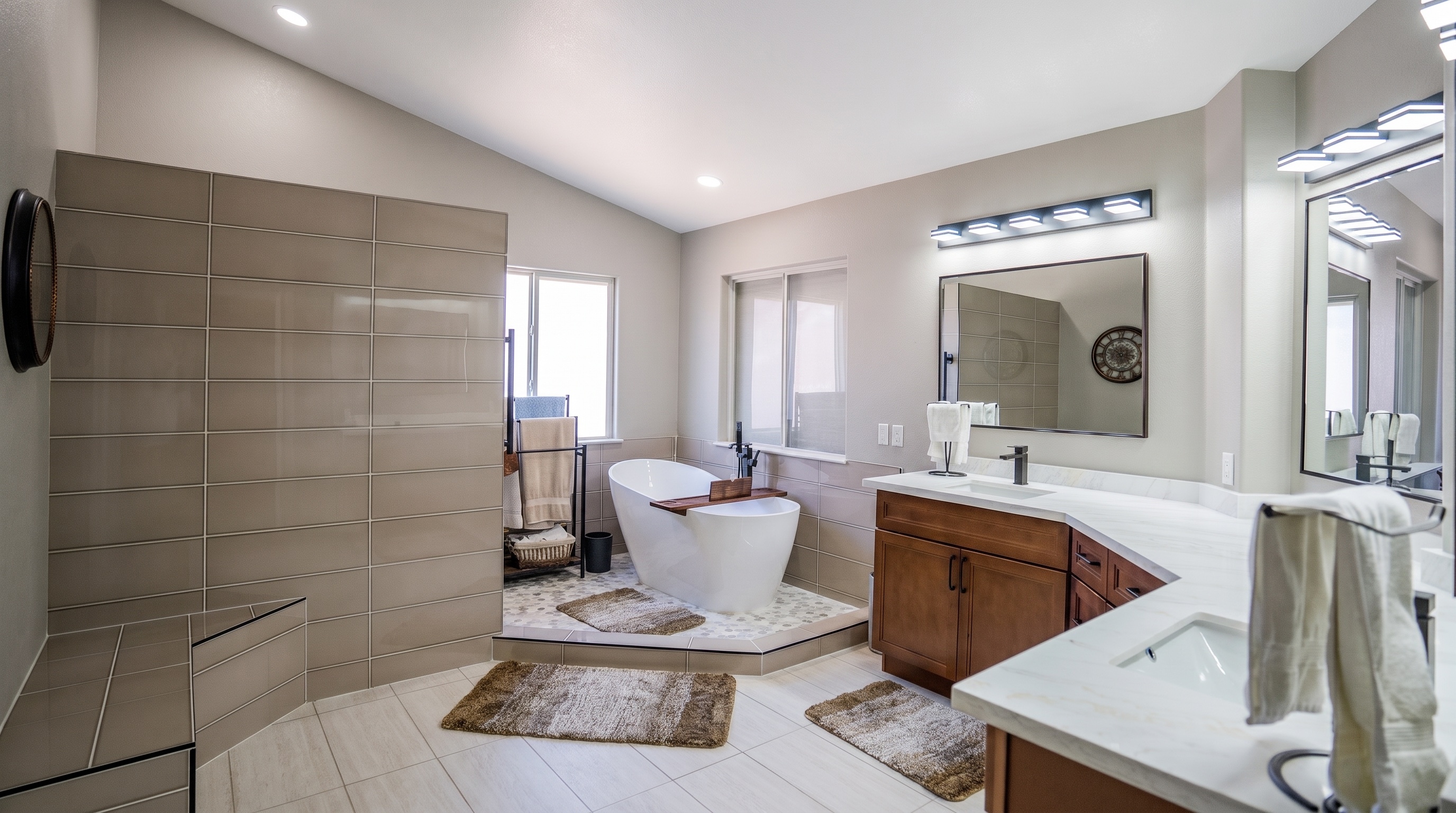 Bathroom remodel with soaking tub and custom tile Las Vegas